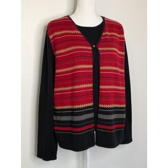 Sag Harbor Women's Solid Black Multicolor Round Neck Long Sleeve Sweater XL - Picture 2 of 8